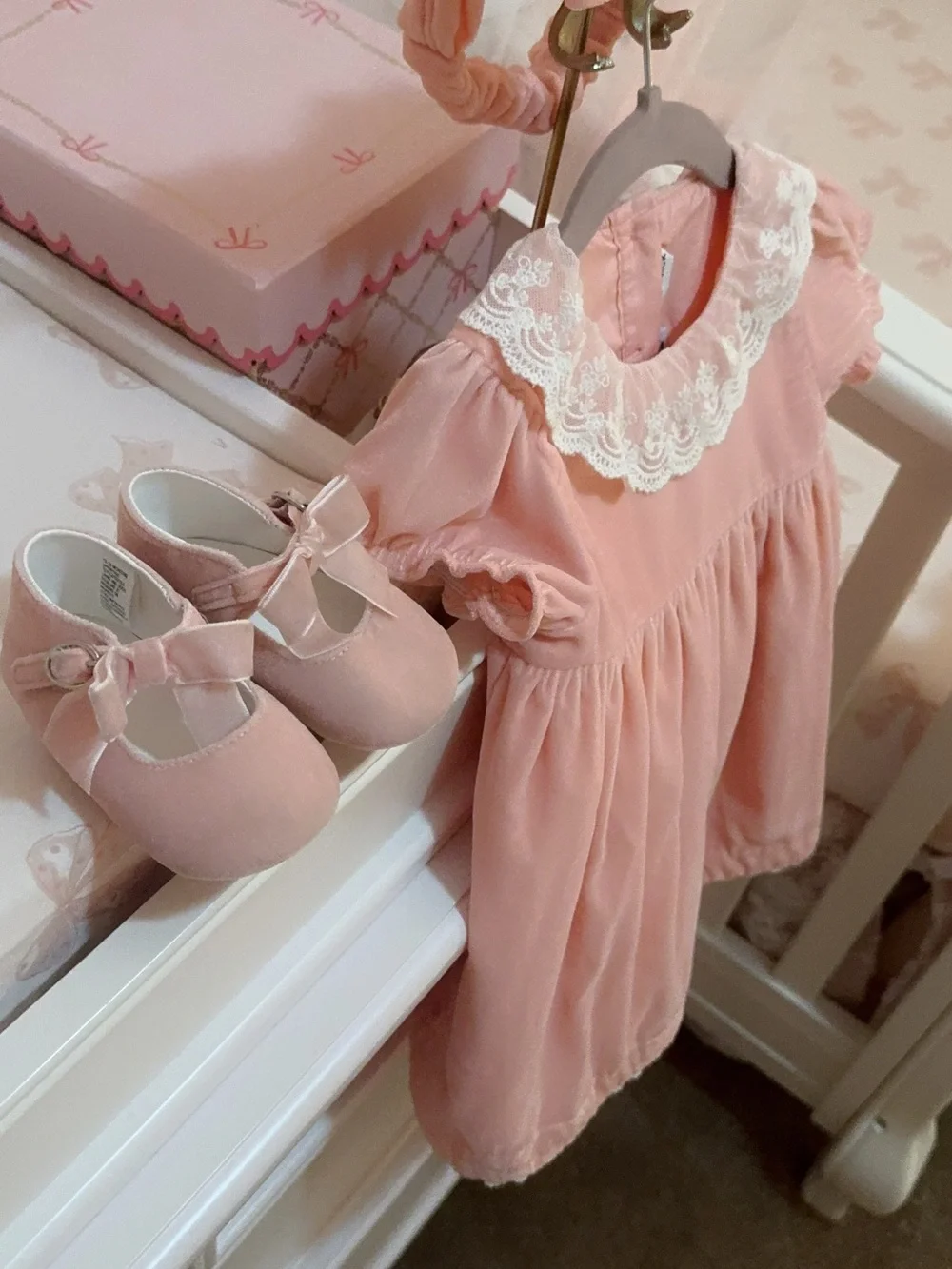 Janie and Jack Blush Pink Dress with White Lace Collar